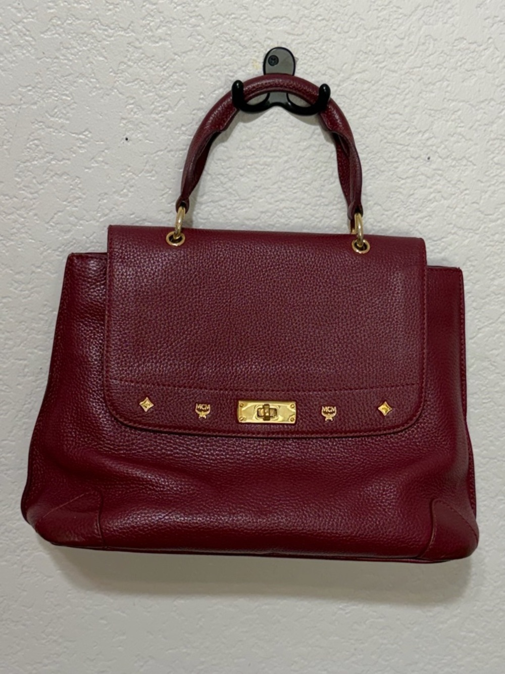 MCM Burgundy Leather Top-Handle 2-Way Bag